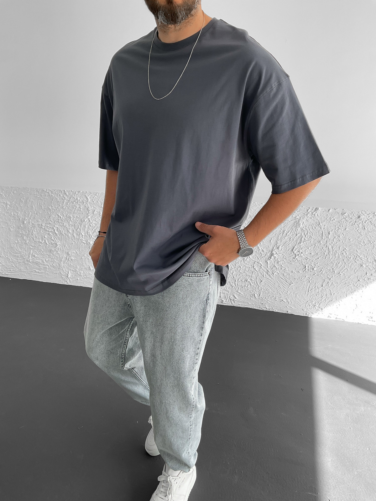 Füme Yırtmaçlı Basic Oversize T-Shirt BY-1268