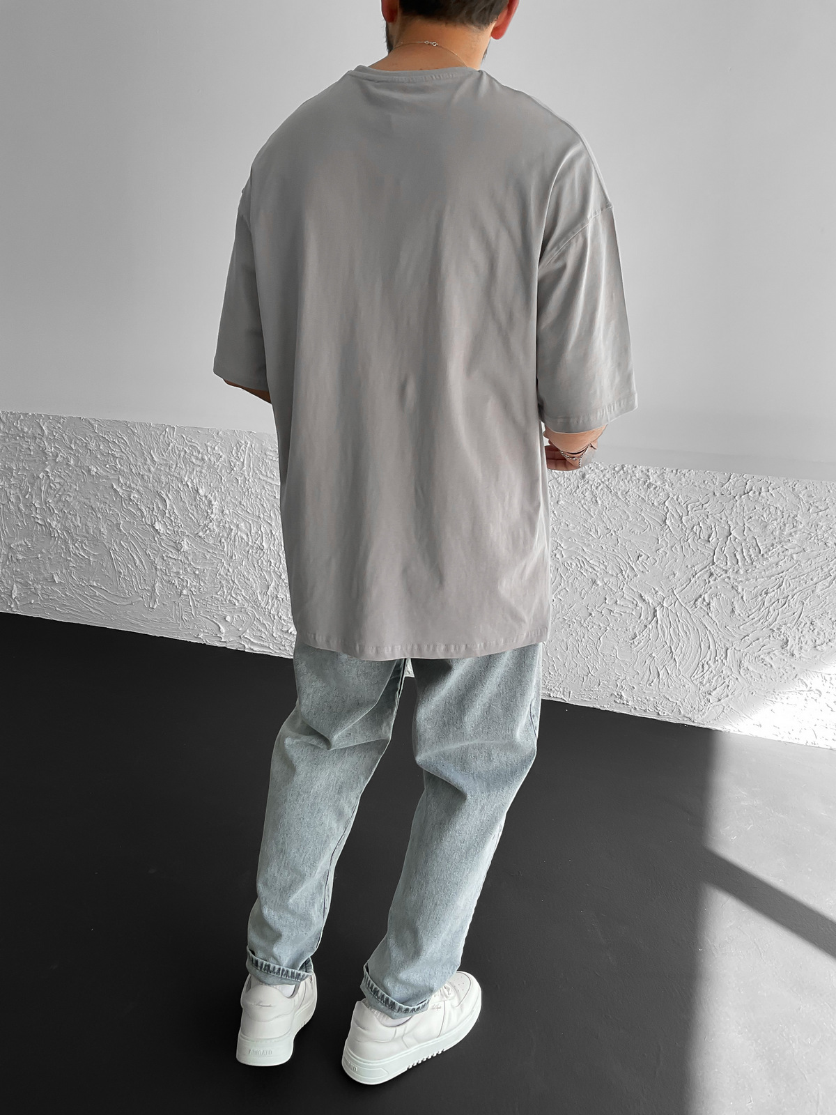 Ice Gri Yırtmaçlı Basic Oversize T-Shirt BY-1268