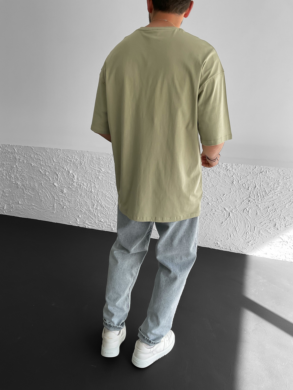 Açık Haki Yırtmaçlı Basic Oversize T-Shirt BY-1268