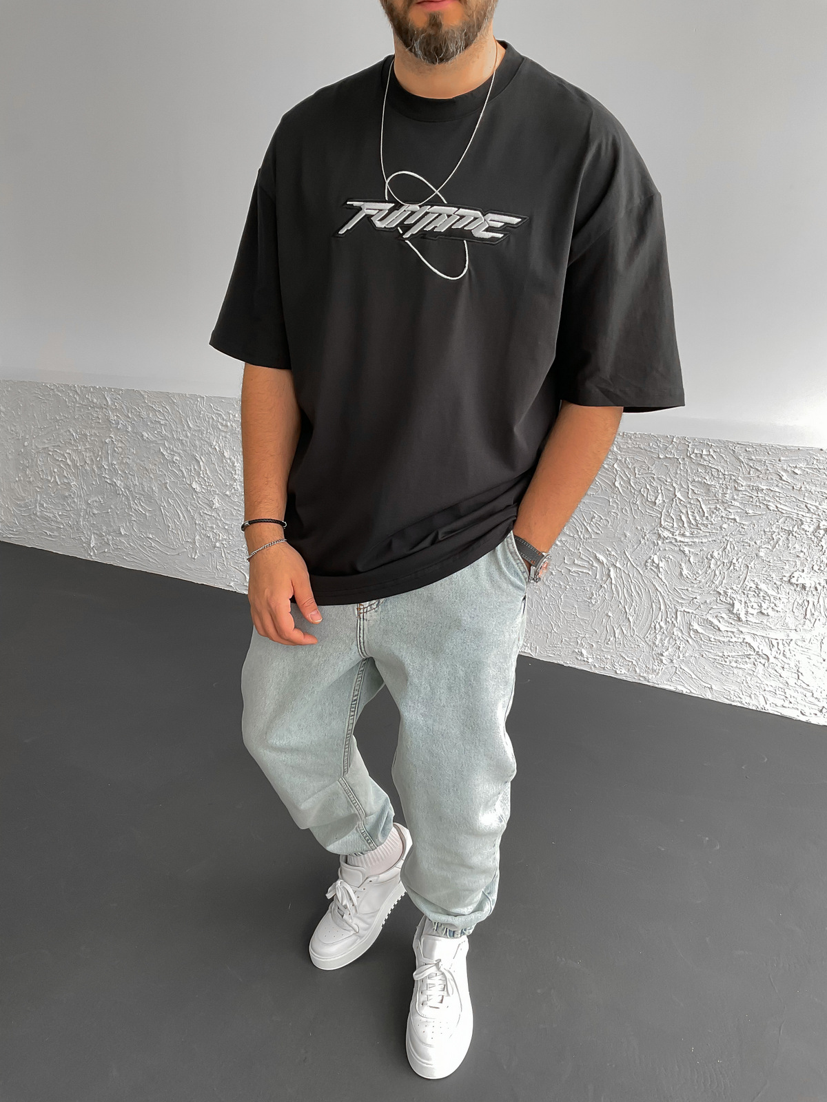 Siyah Funtime Baskılı Oversize T-Shirt PM-031