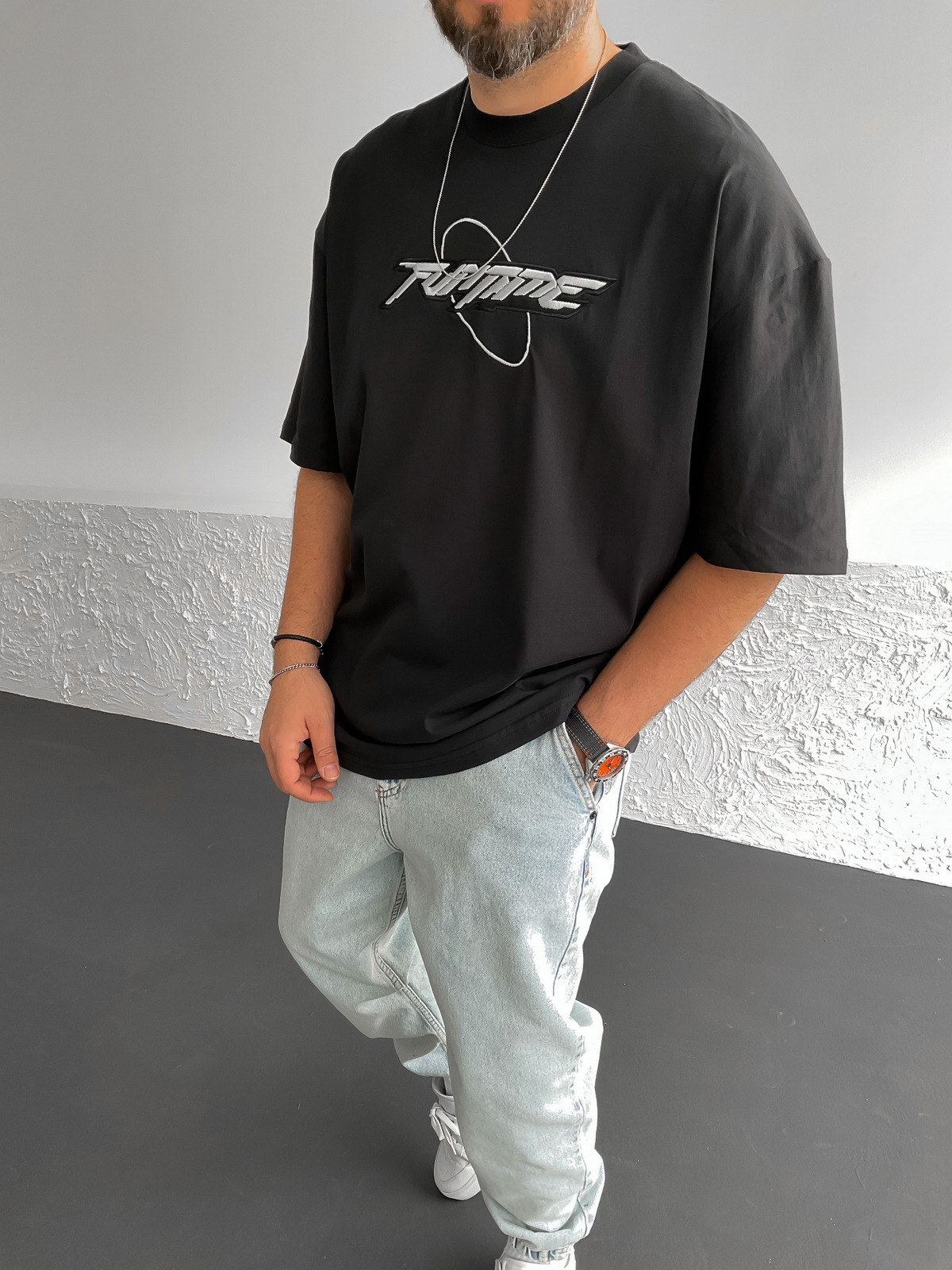 Siyah Funtime Baskılı Oversize T-Shirt PM-031