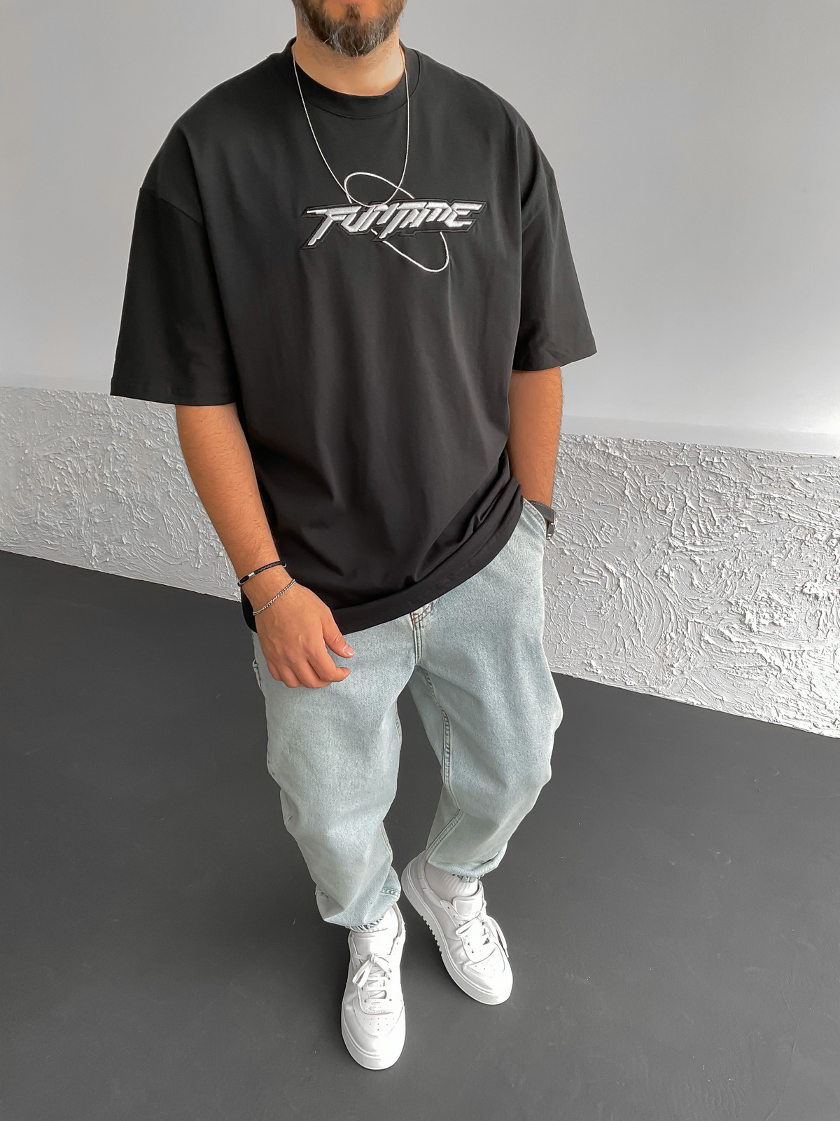 Siyah Funtime Baskılı Oversize T-Shirt PM-031