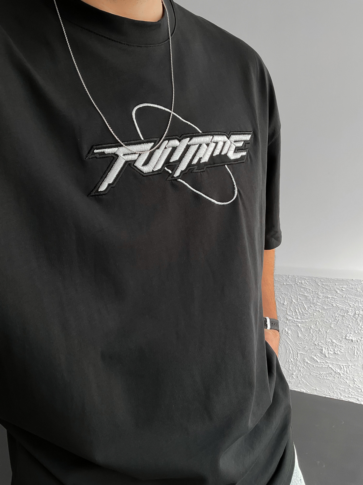 Siyah Funtime Baskılı Oversize T-Shirt PM-031