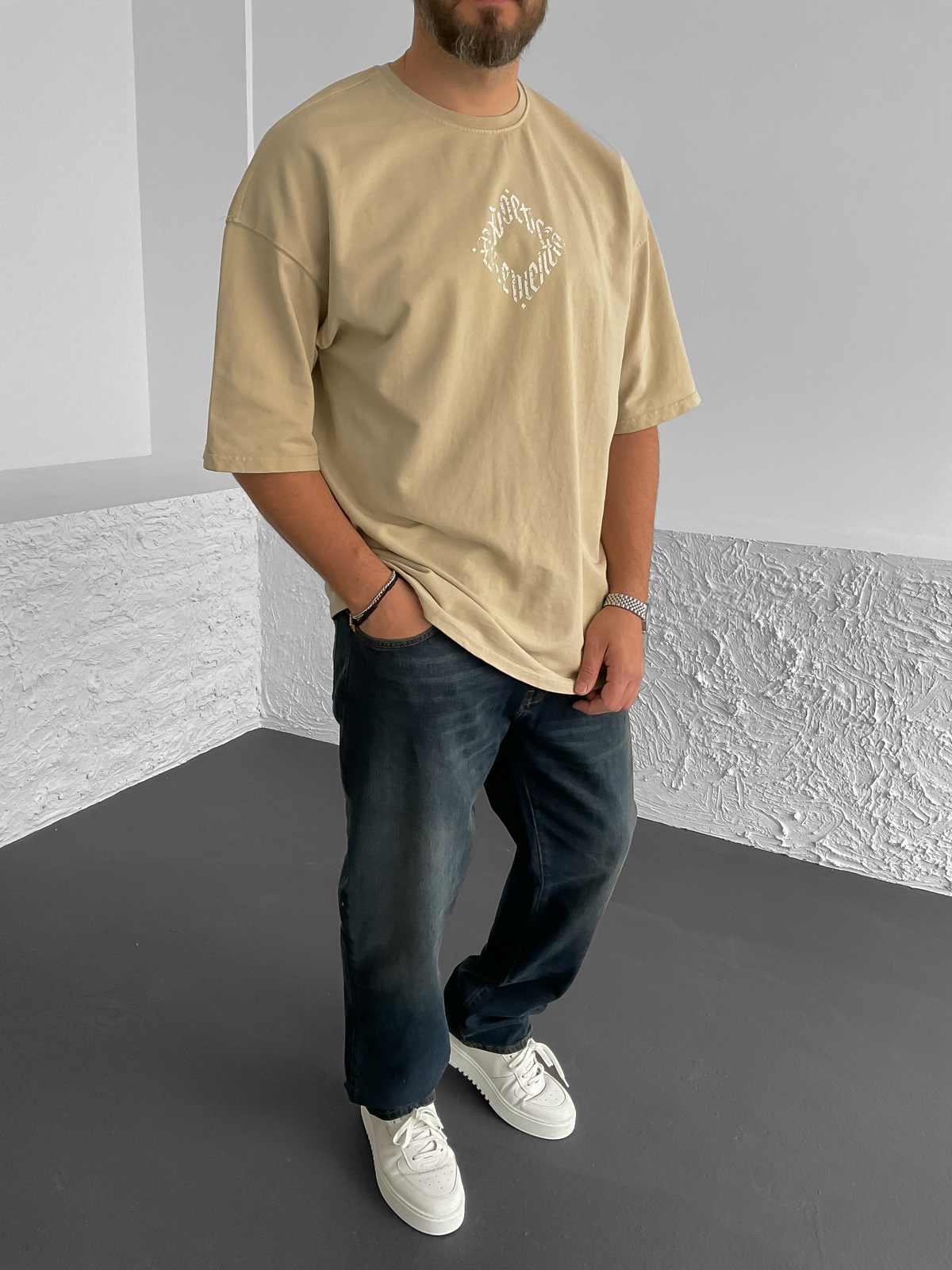 Bej Element Yıkamalı Oversize T-Shirt RL-22085