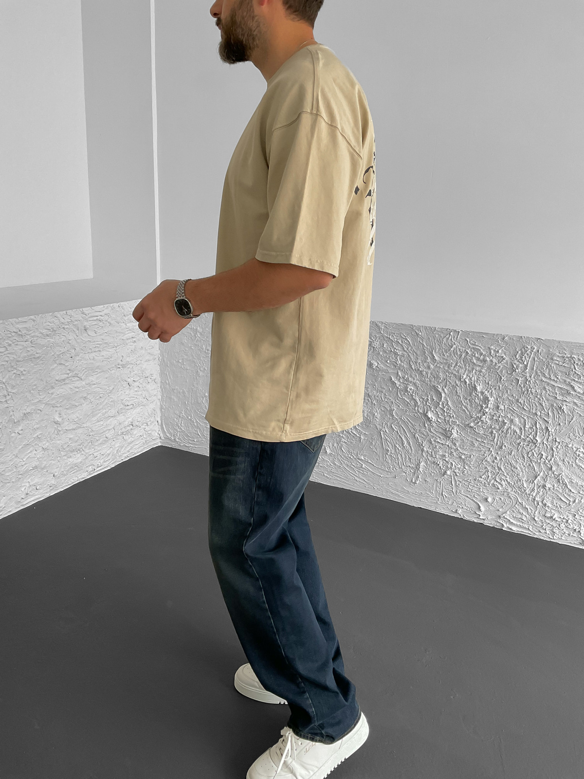 Bej Element Yıkamalı Oversize T-Shirt RL-22085
