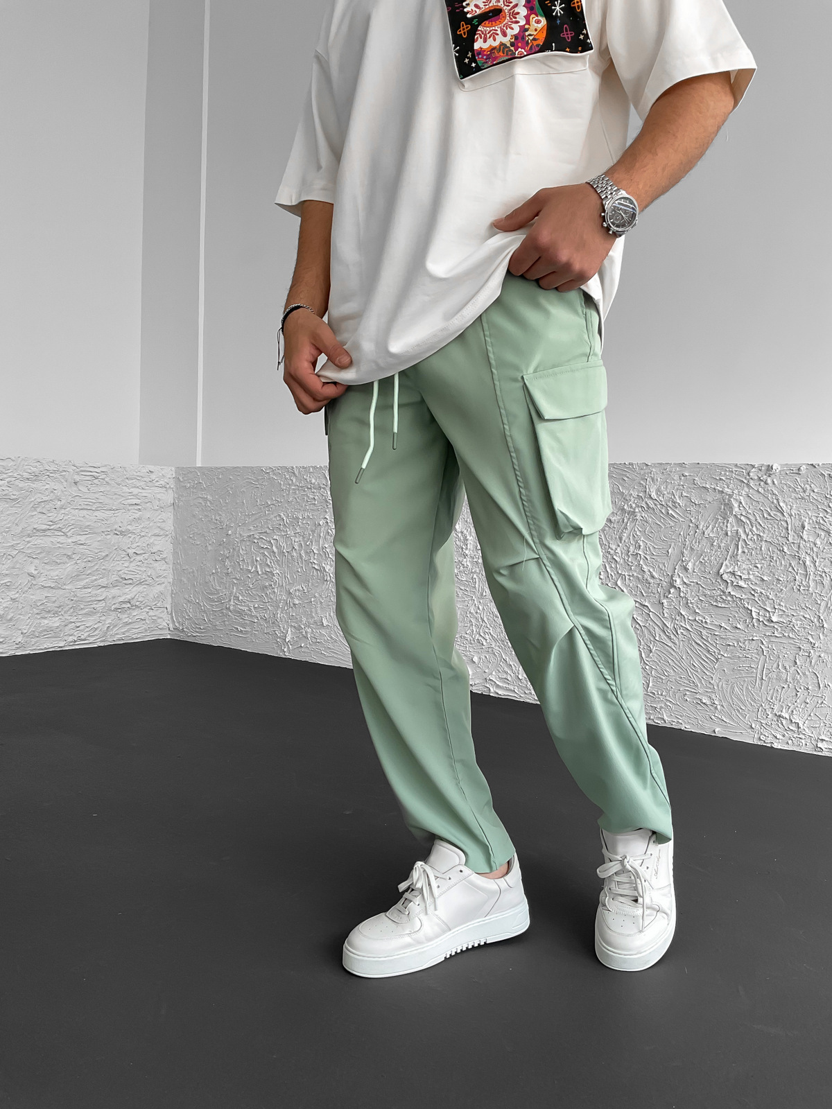 Yeşil Çapraz Dikişli Paraşüt Kargo Pantolon BLA-621