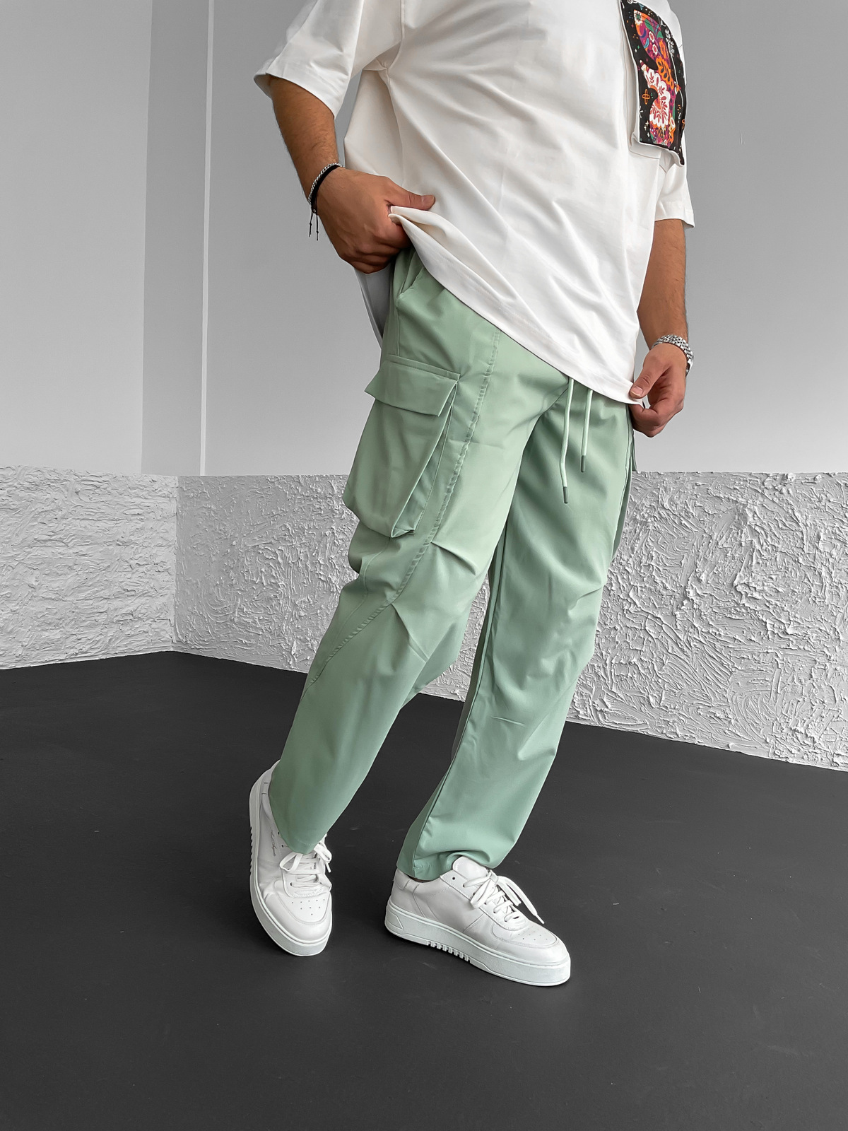 Yeşil Çapraz Dikişli Paraşüt Kargo Pantolon BLA-621