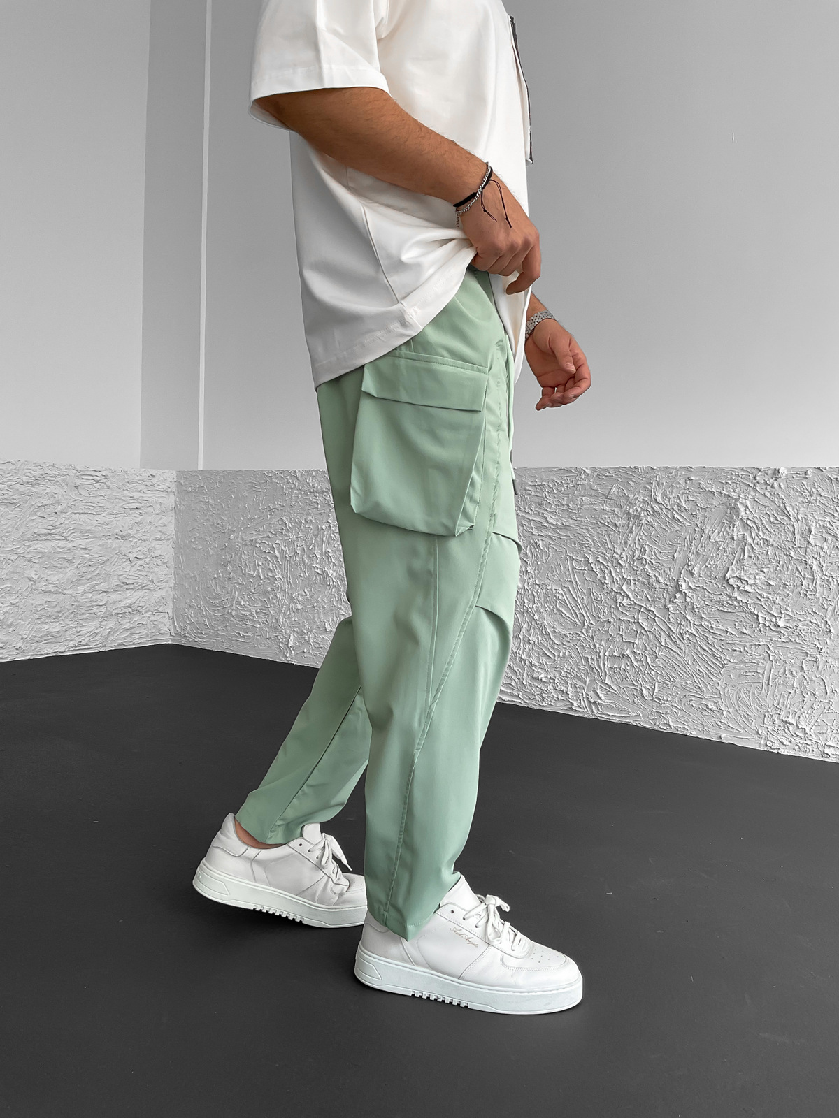 Yeşil Çapraz Dikişli Paraşüt Kargo Pantolon BLA-621