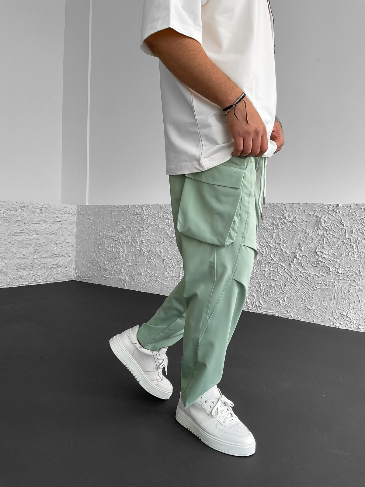 Yeşil Çapraz Dikişli Paraşüt Kargo Pantolon BLA-621