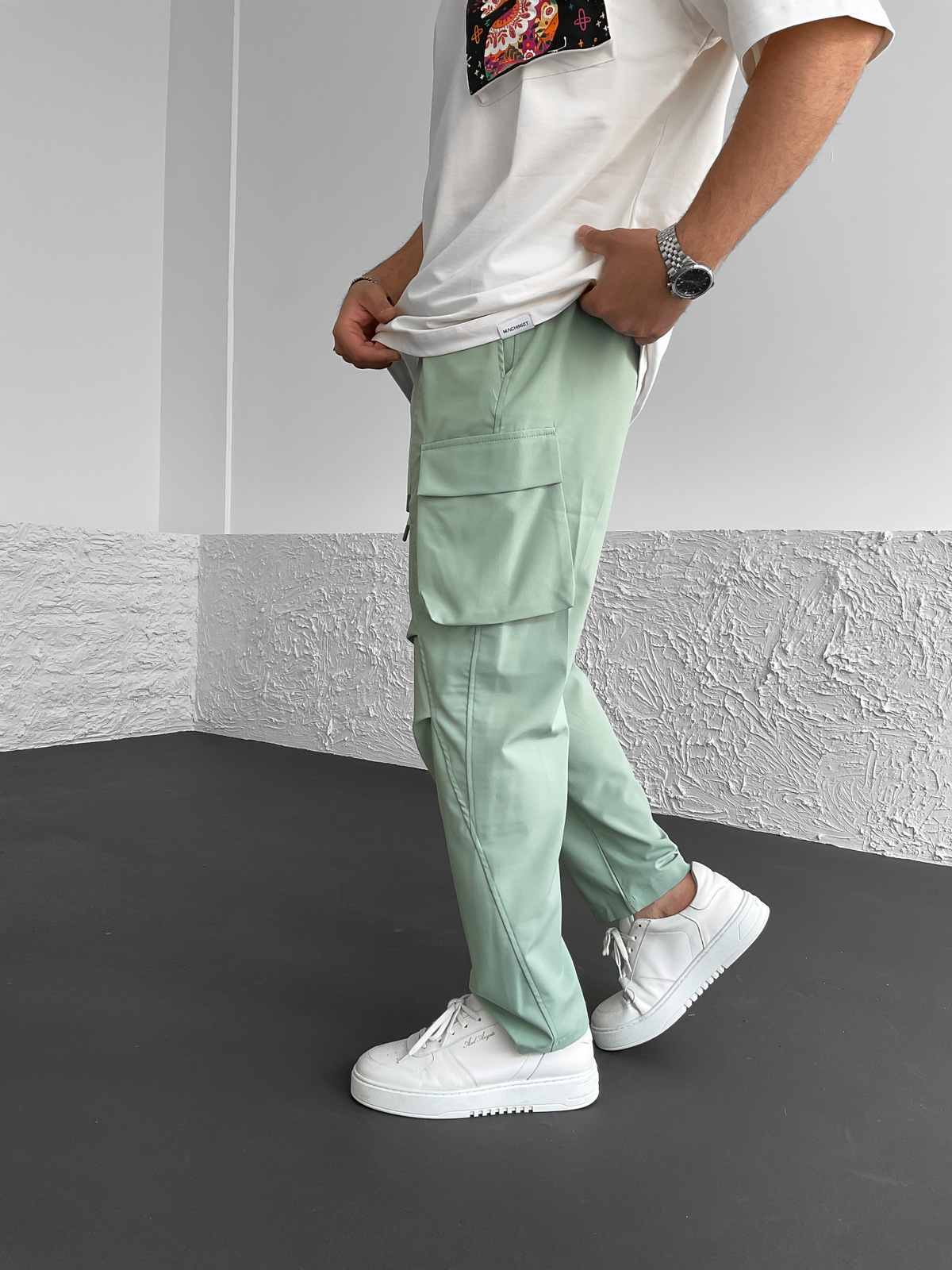 Yeşil Çapraz Dikişli Paraşüt Kargo Pantolon BLA-621