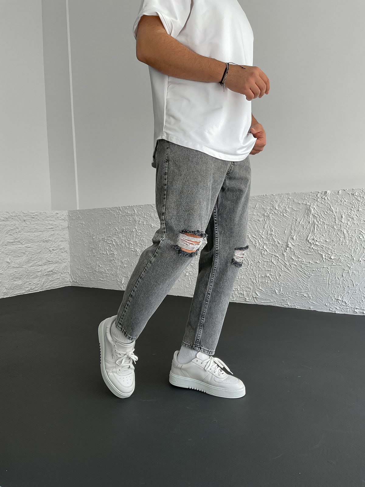 Gri Çift Yırtıklı Boyfriend WE-1603