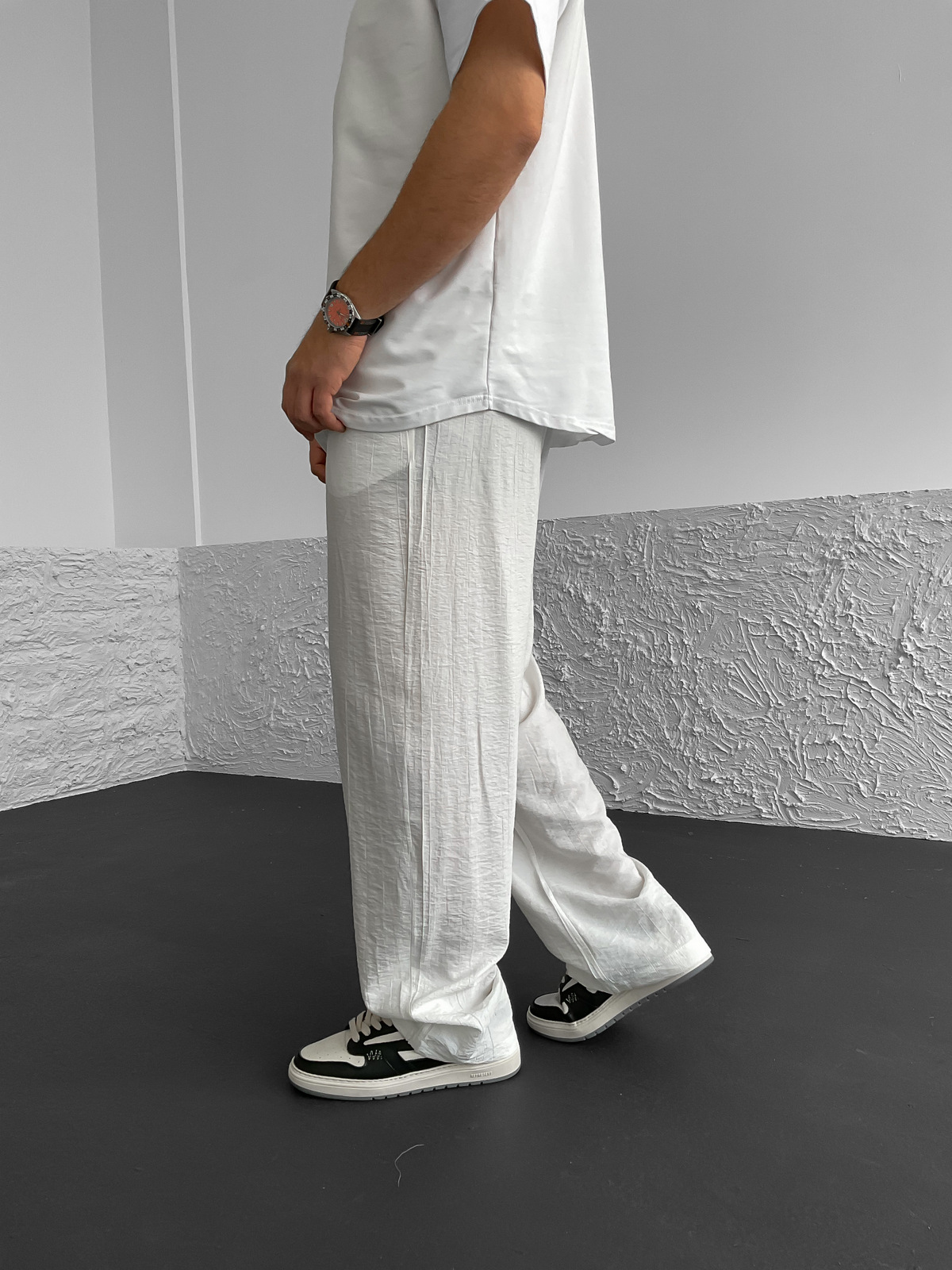 Beyaz Çilek Kumaş Baggy Pantolon G-5232