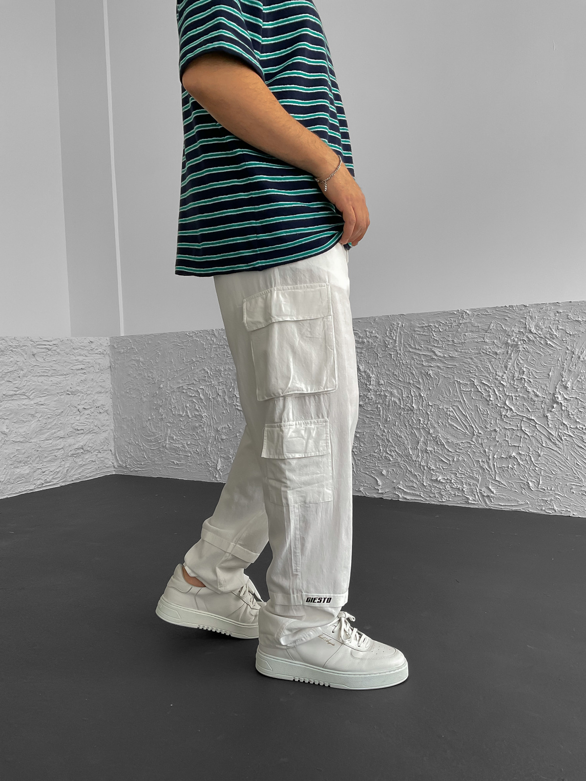 Beyaz Kargo Cepli Keten Pantolon G-5250