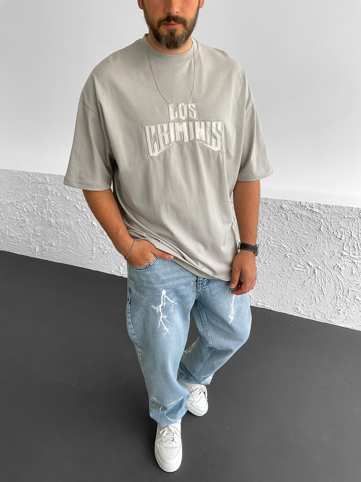 Ice Gri Los Criminis Yıkamalı Oversize T-Shirt PM-048