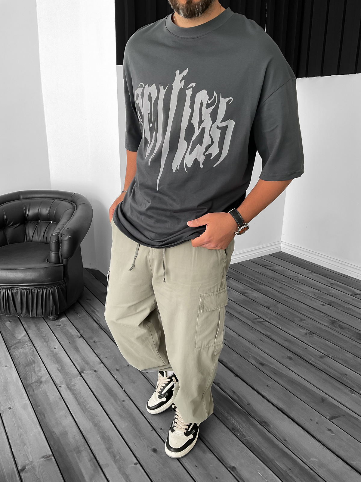 Antrasit Selligh Oversize T-Shirt PM-071