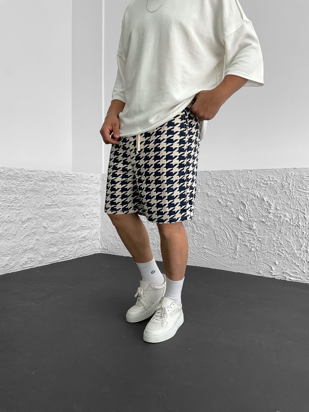 Lacivert Zigzag Desenli Şort C-5214