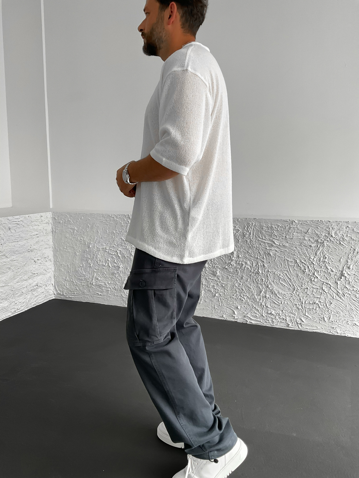 Beyaz Triko Oversize T-Shirt C-1644