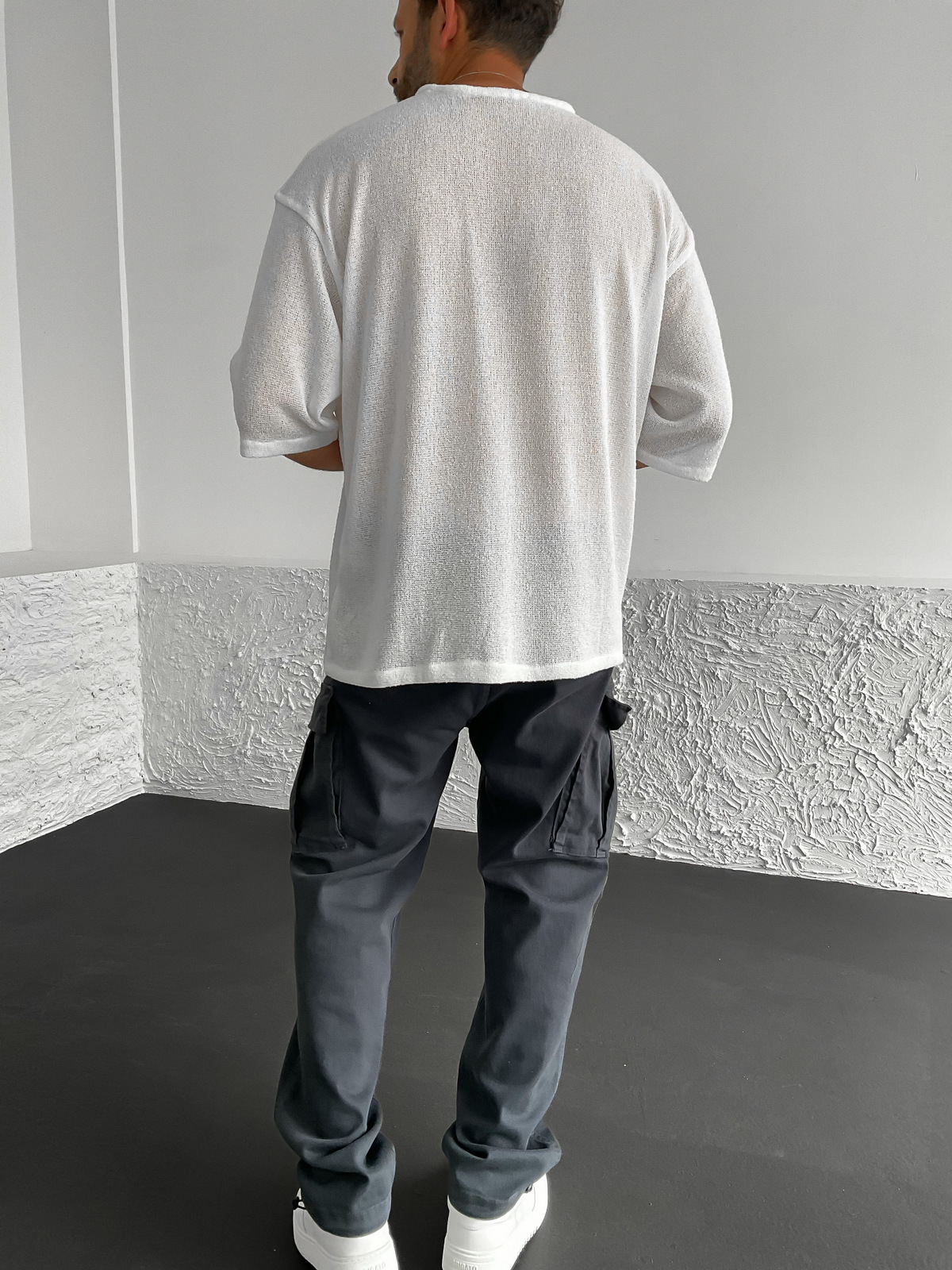 Beyaz Triko Oversize T-Shirt C-1644