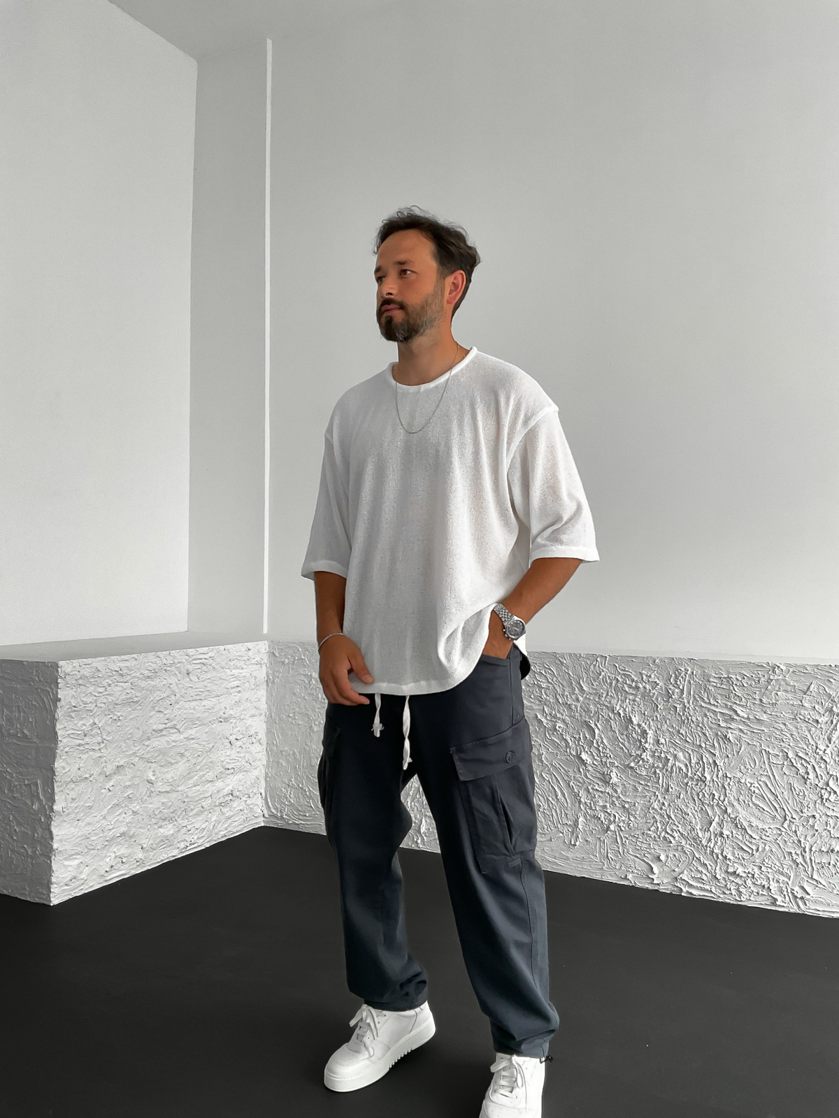Beyaz Triko Oversize T-Shirt C-1644