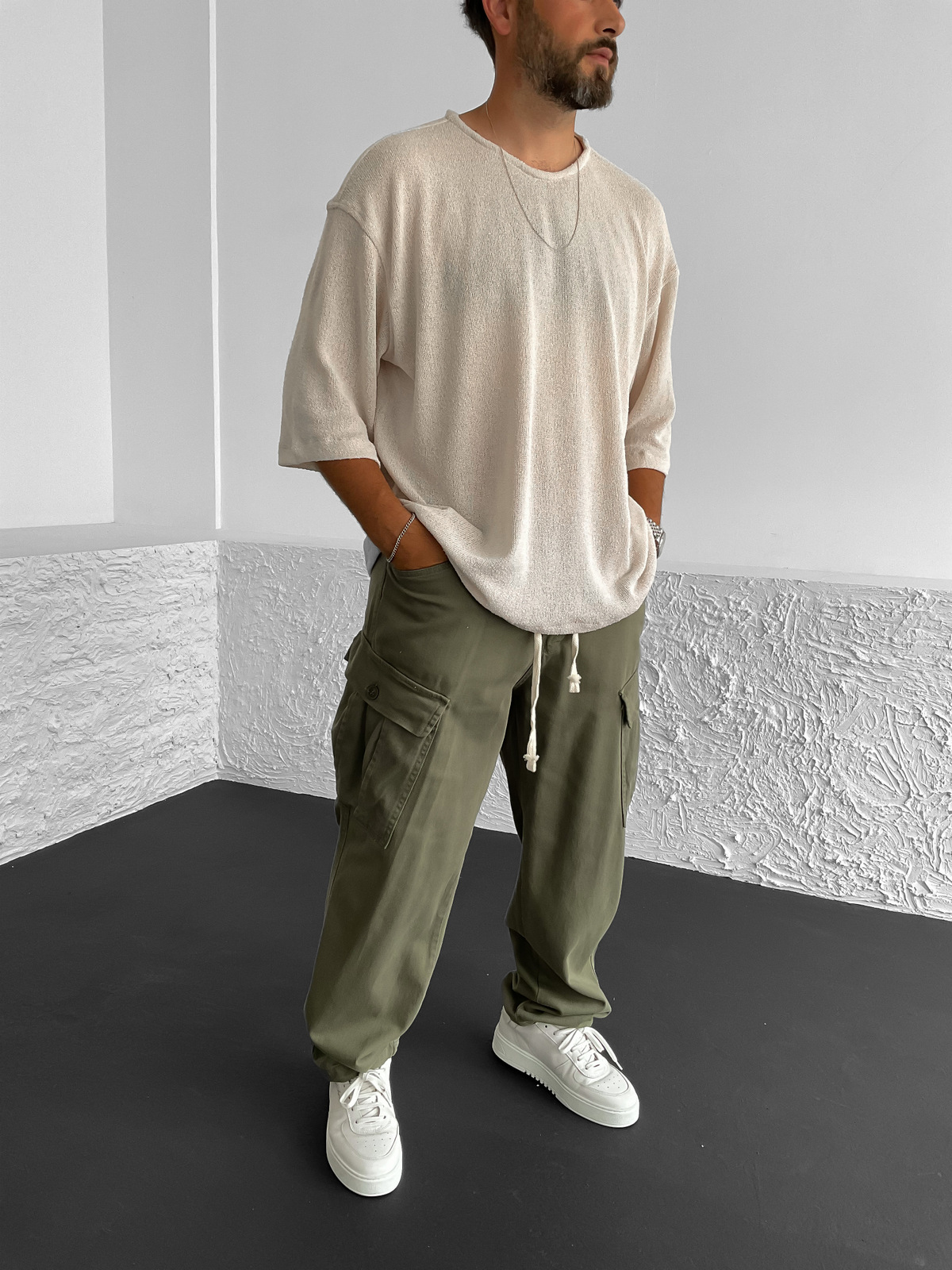 Bej Triko Oversize T-Shirt C-1644