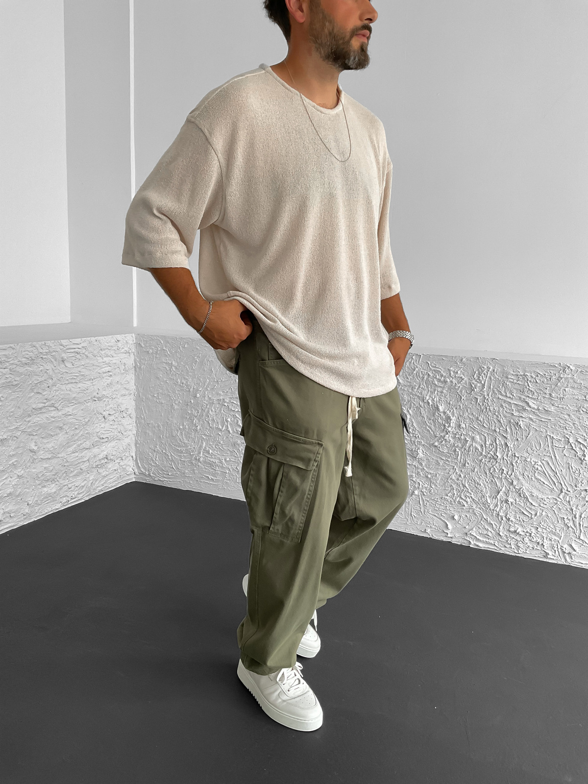 Bej Triko Oversize T-Shirt C-1644