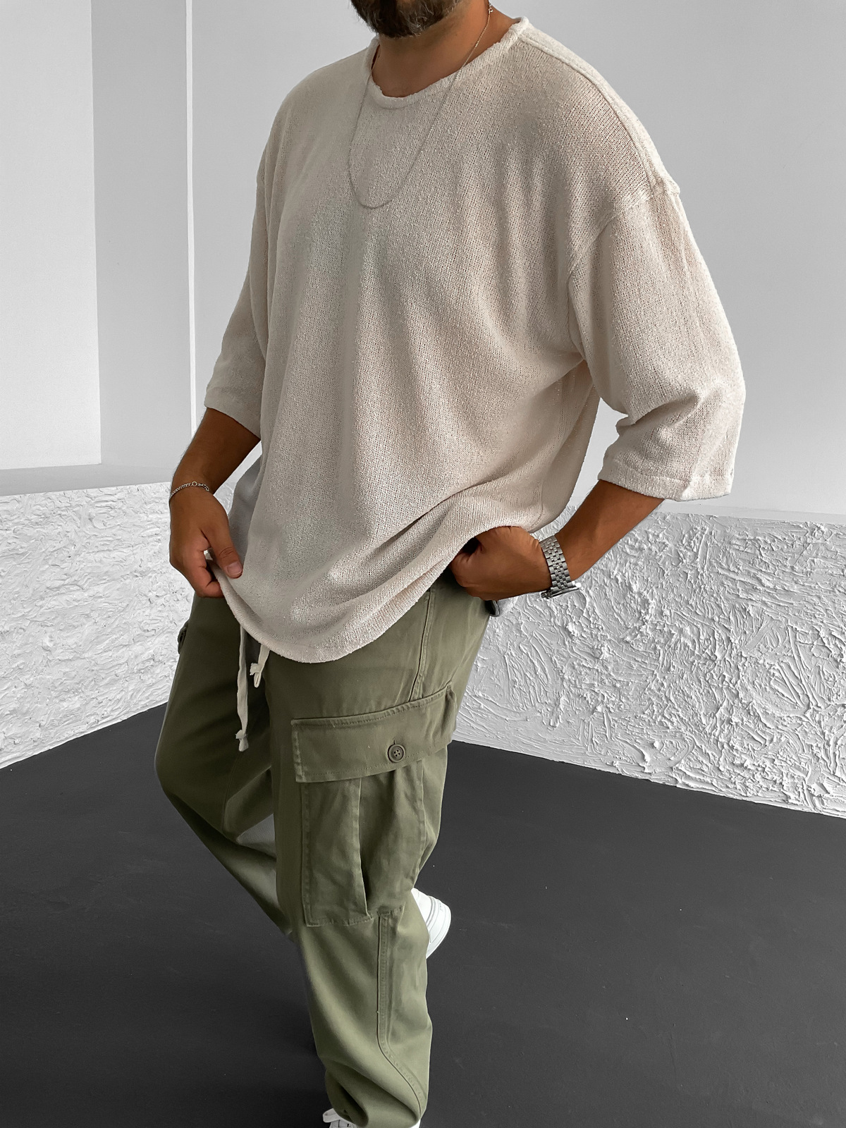 Bej Triko Oversize T-Shirt C-1644