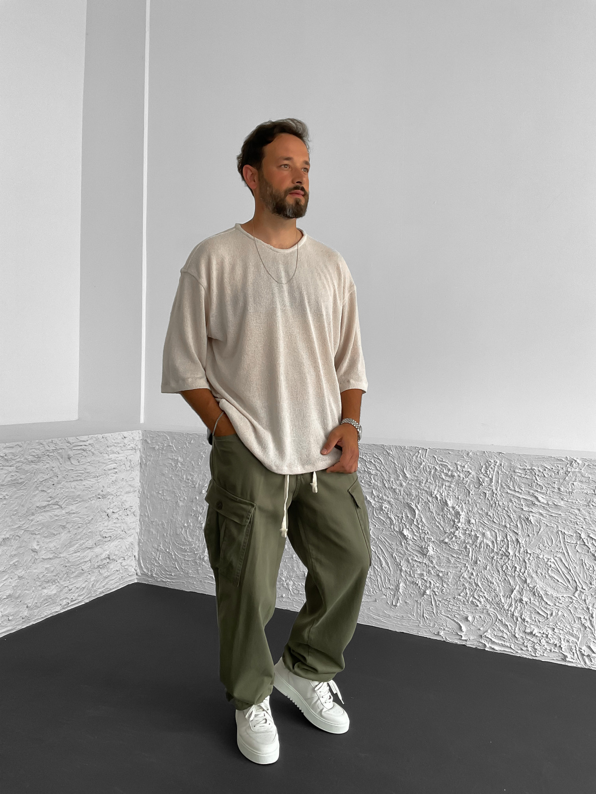 Bej Triko Oversize T-Shirt C-1644