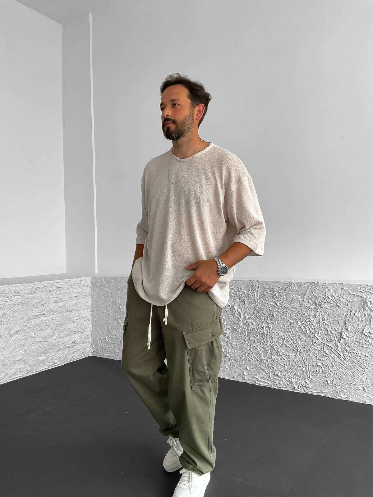 Bej Triko Oversize T-Shirt C-1644