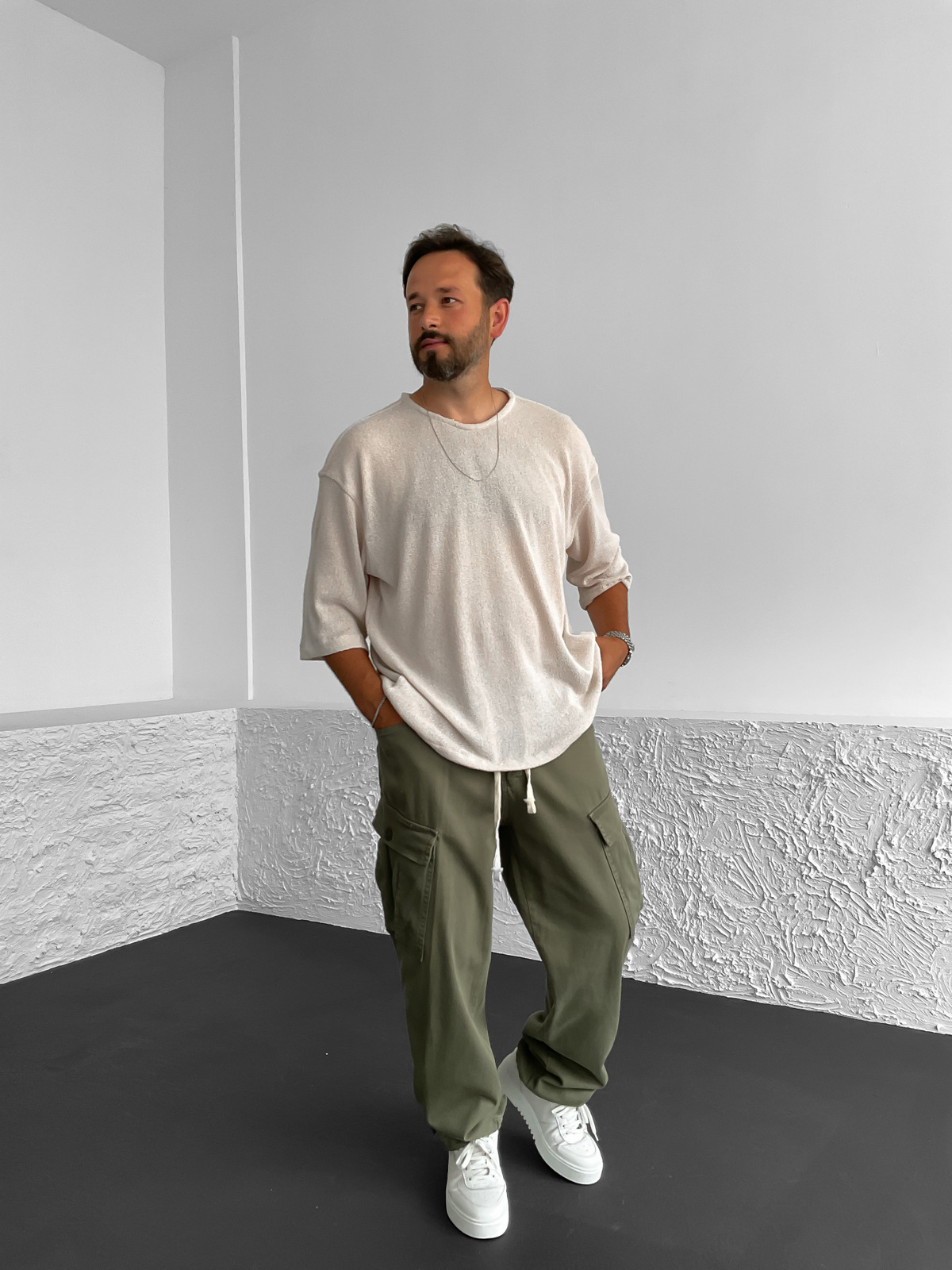 Bej Triko Oversize T-Shirt C-1644