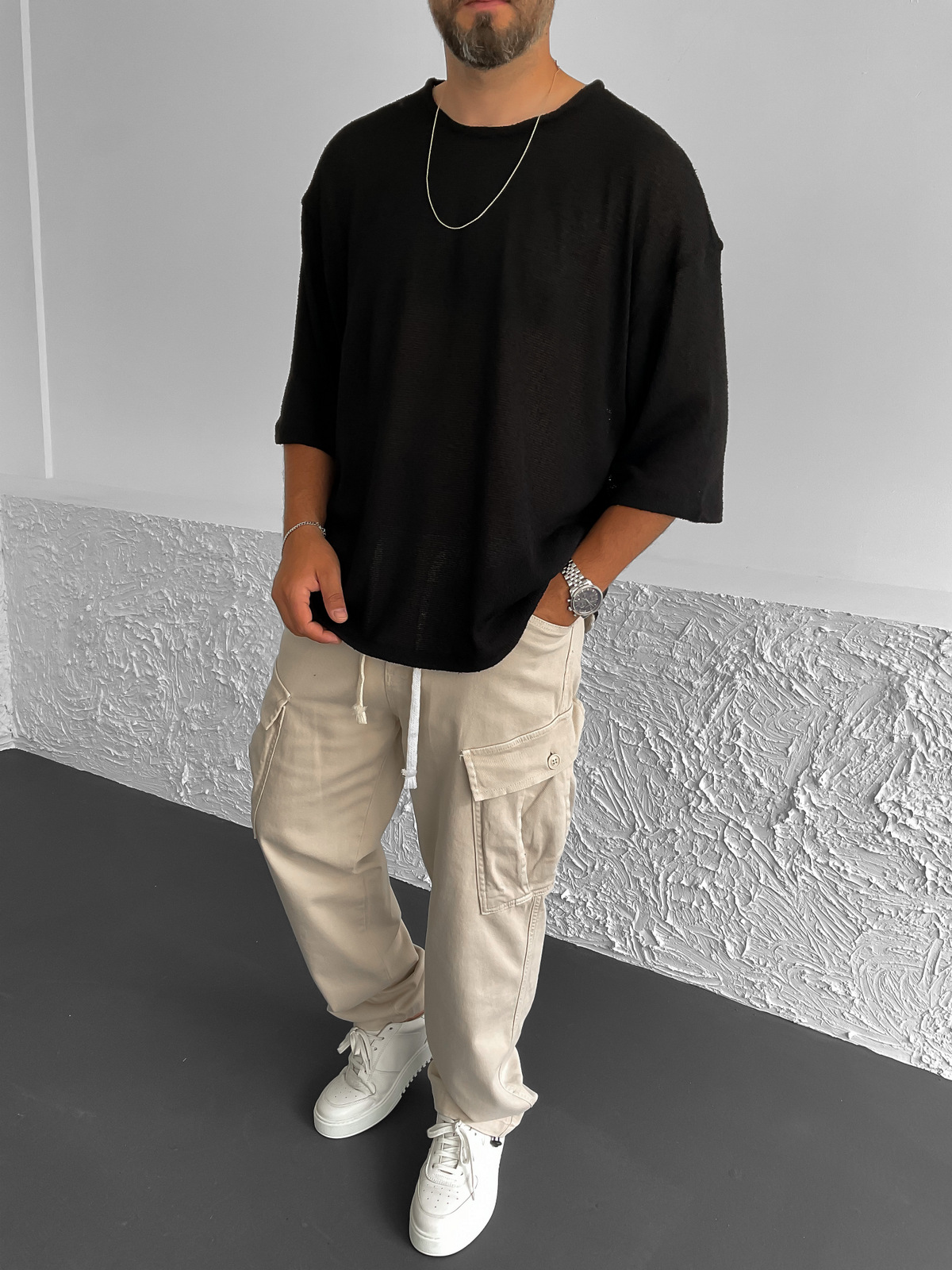 Siyah Triko Oversize T-Shirt C-1644