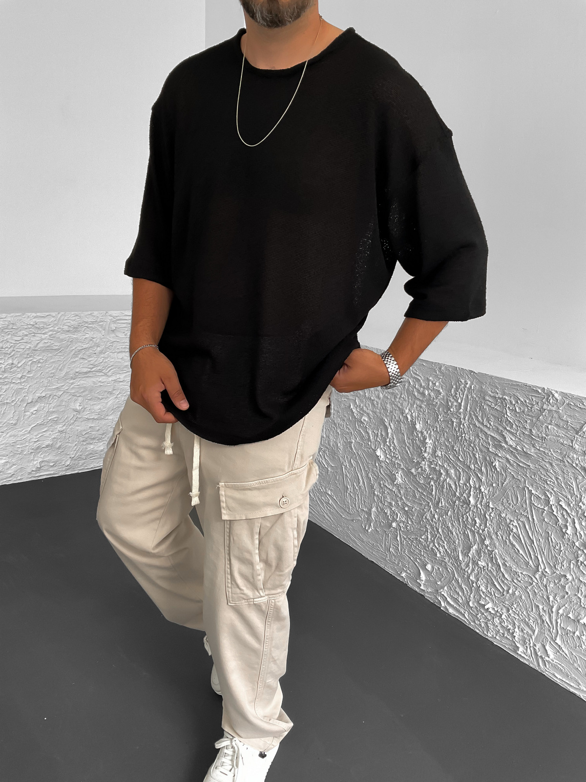 Siyah Triko Oversize T-Shirt C-1644