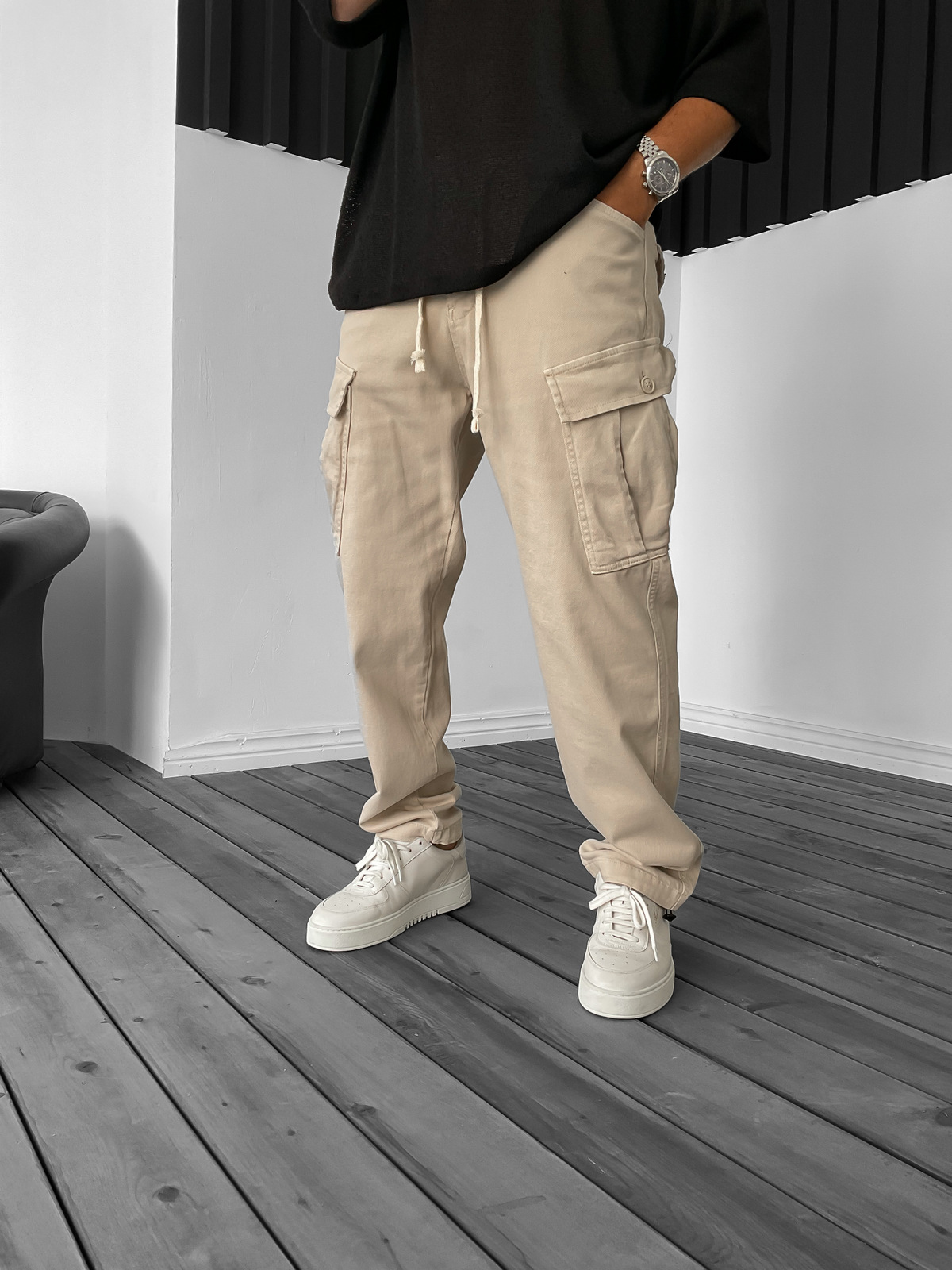 Bej Stoper Gabardin Kargo Pantolon C-6225