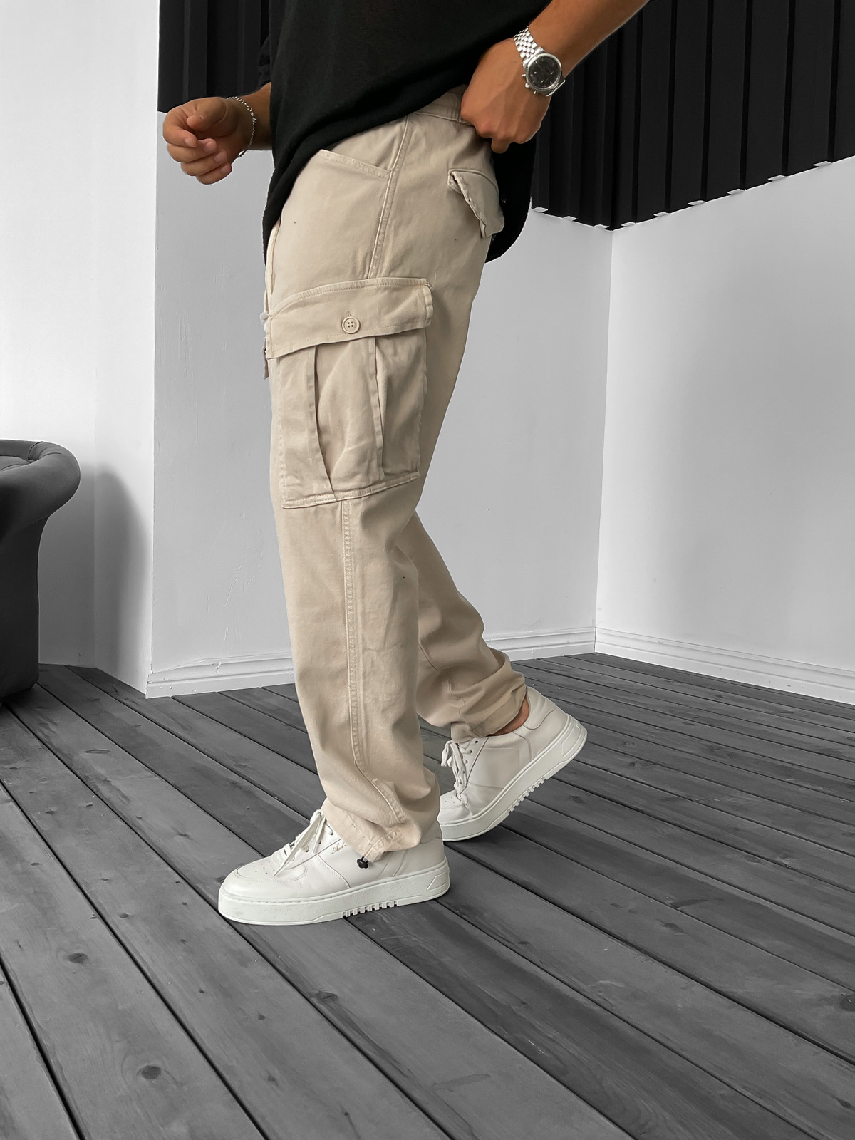 Bej Stoper Gabardin Kargo Pantolon C-6225
