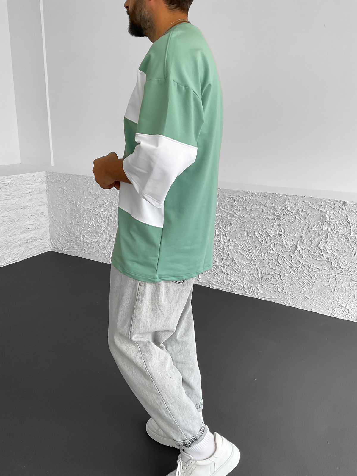 Yeşil Garnili Oversize T-Shirt B-1040