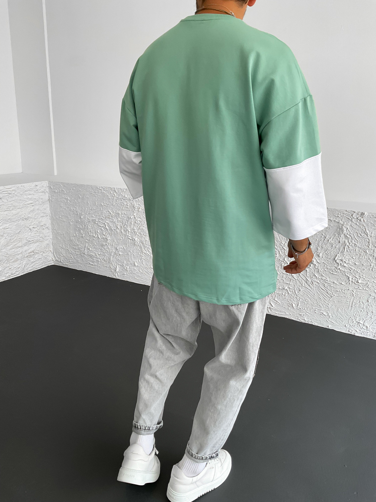 Yeşil Garnili Oversize T-Shirt B-1040