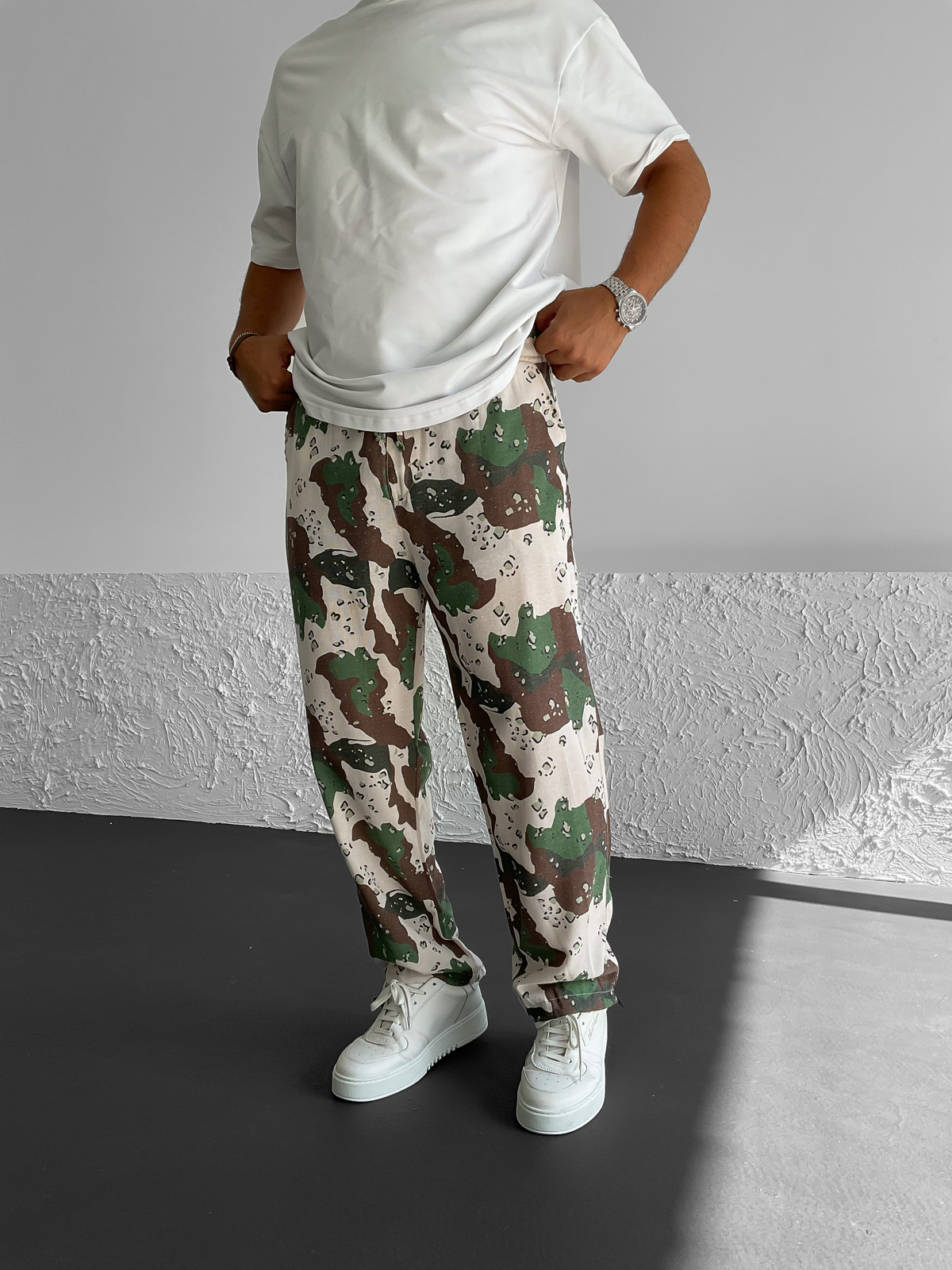 Ekru Kamuflaj Stoper Keten Pantolon B-3176