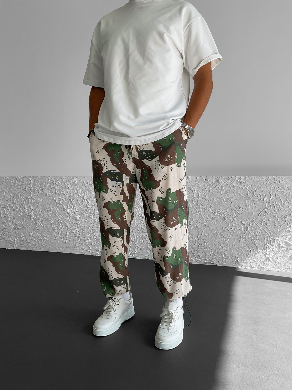 Ekru Kamuflaj Stoper Keten Pantolon B-3176