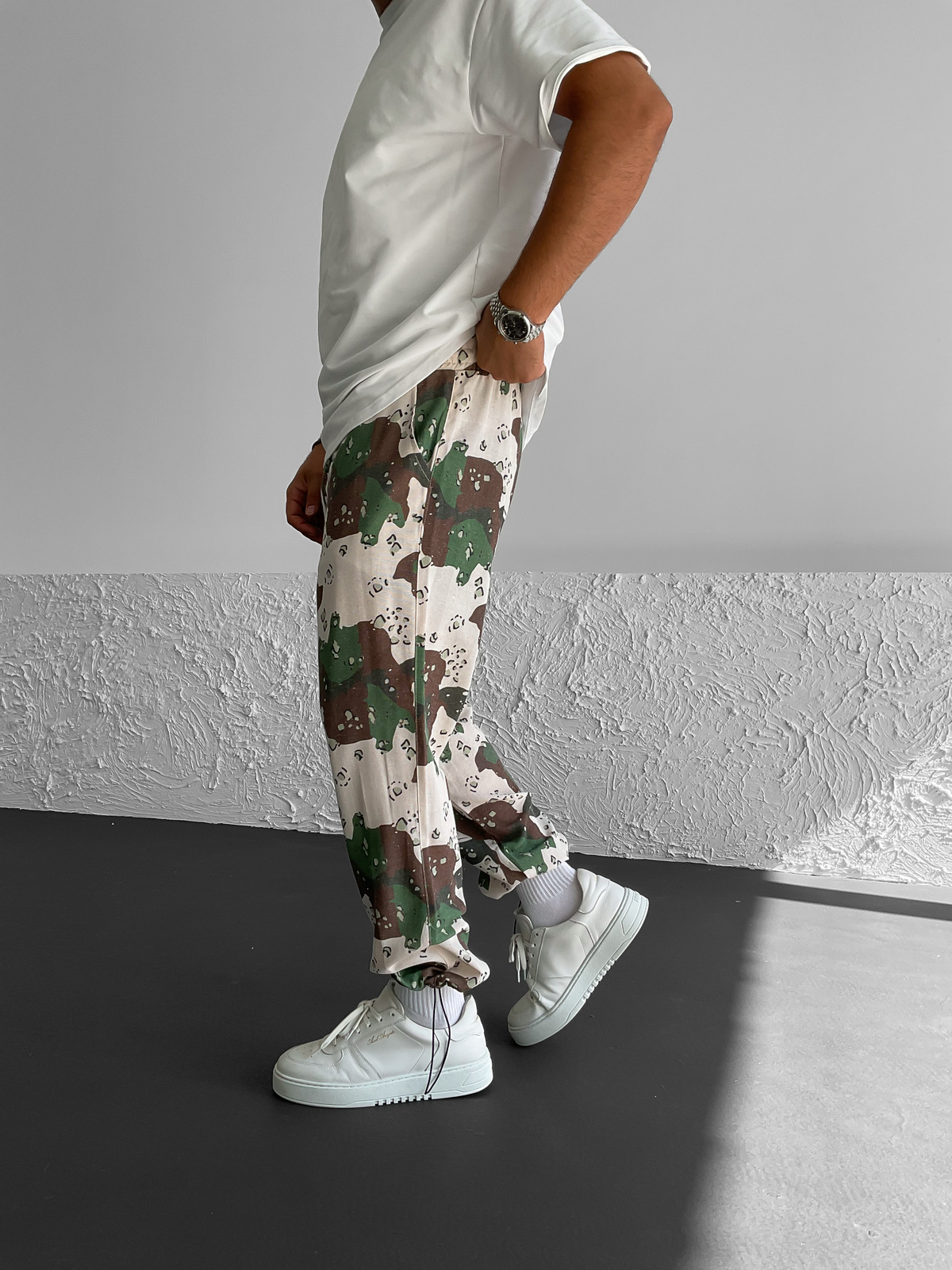 Ekru Kamuflaj Stoper Keten Pantolon B-3176