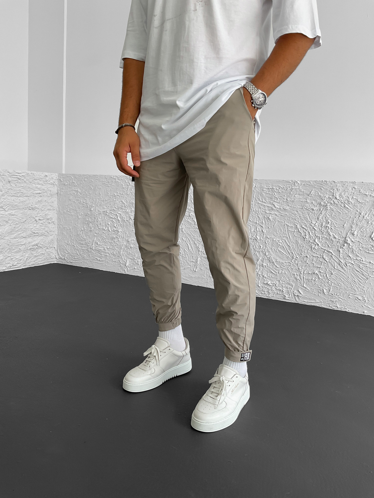 Bej Paça Detaylı Paraşüt Jogger B-3234