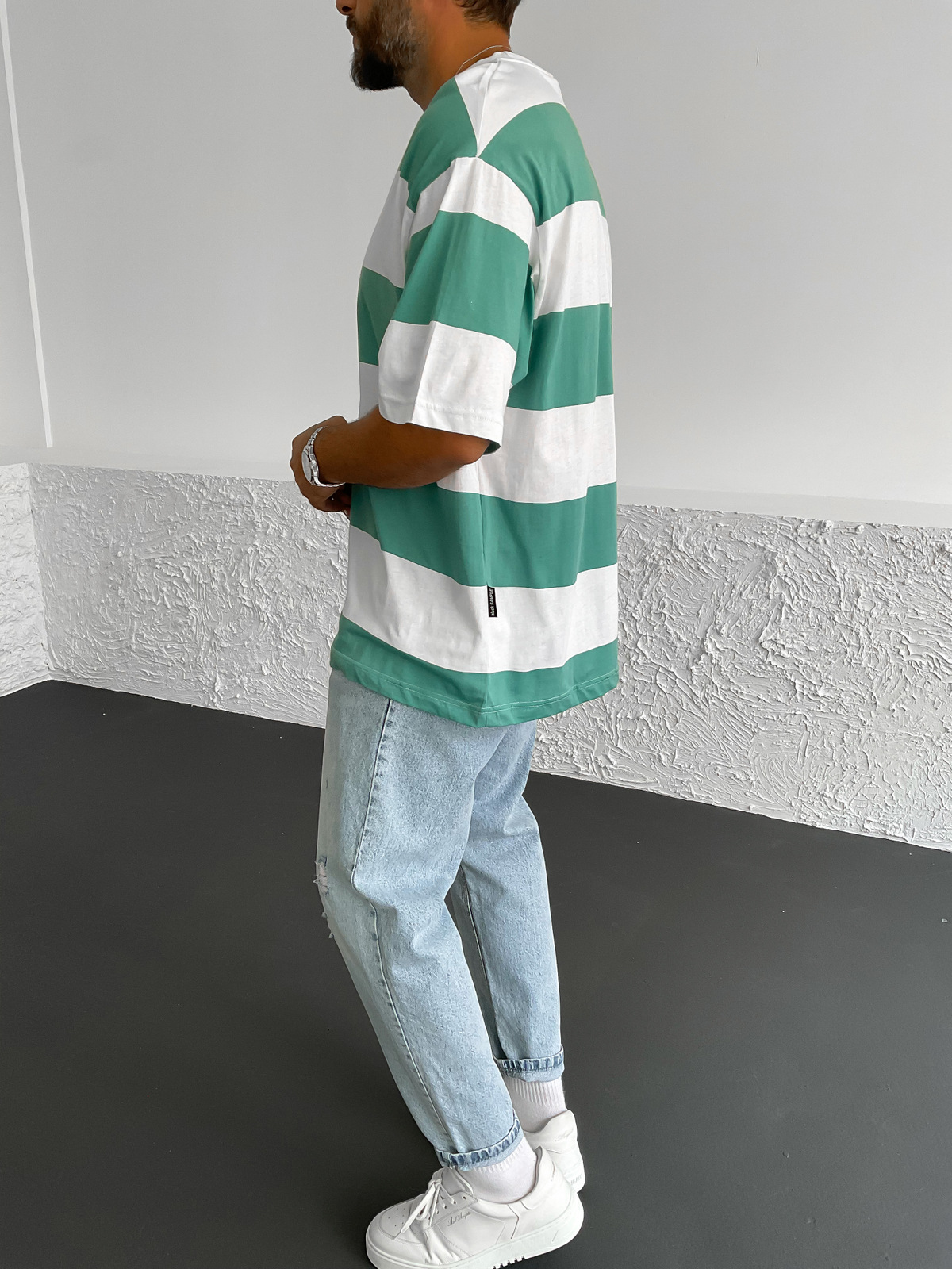 Yeşil Şeritli Oversize T-Shirt BS-034