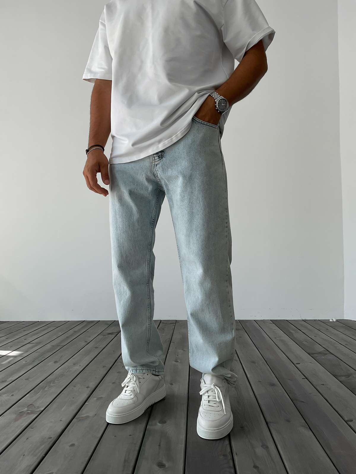 Buz Mavisi Basic Yıkamalı Baggy Jean WE-2035