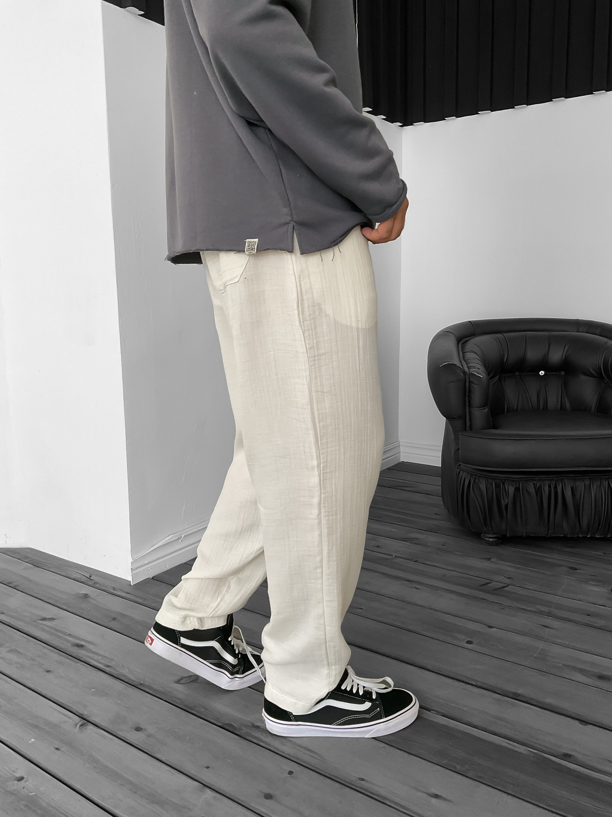 Ekru Boru Paça Keten Pantolon YP-3002