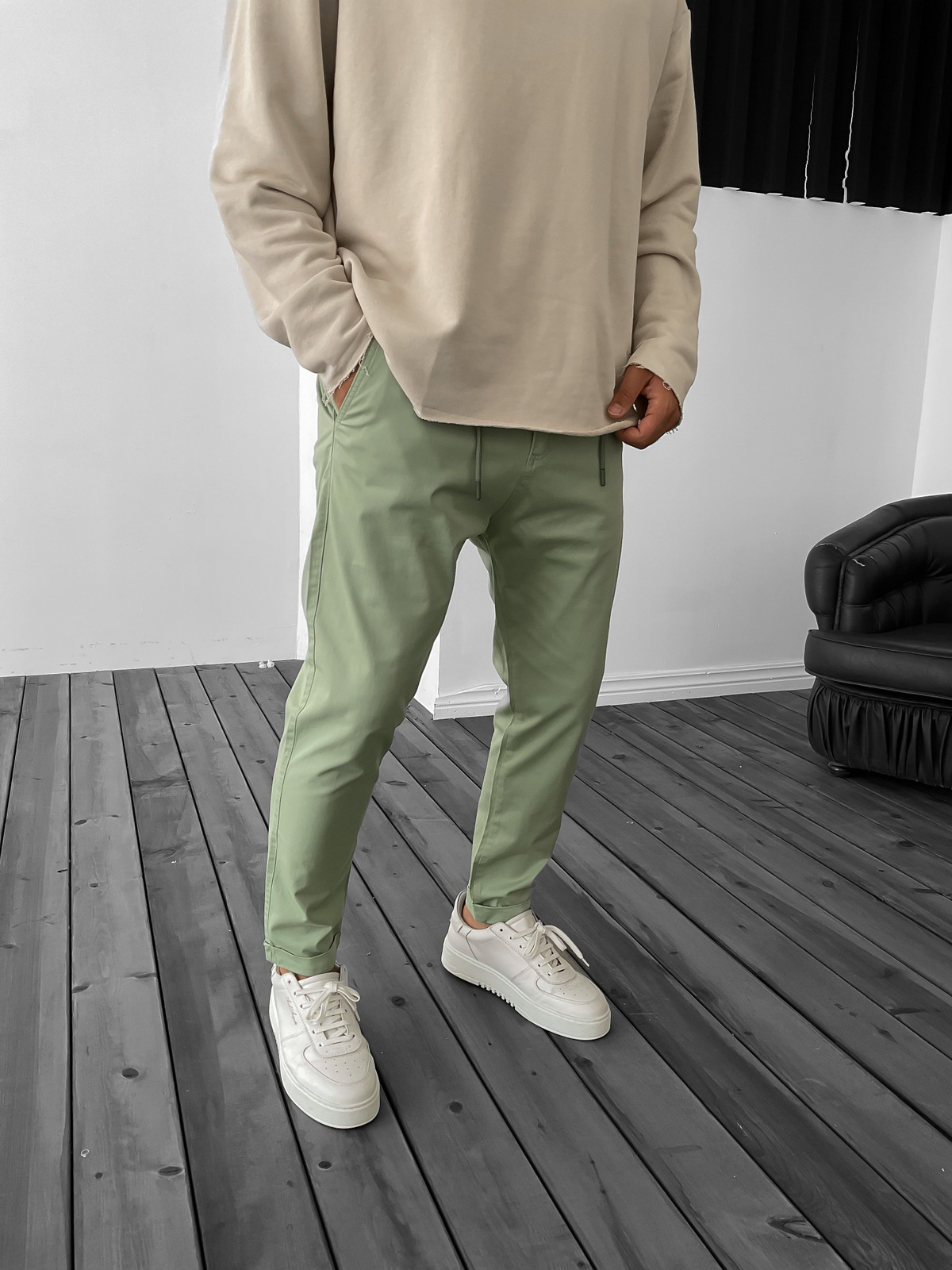 Yeşil Paçası Katlı Gabardin Pantolon YP-3029