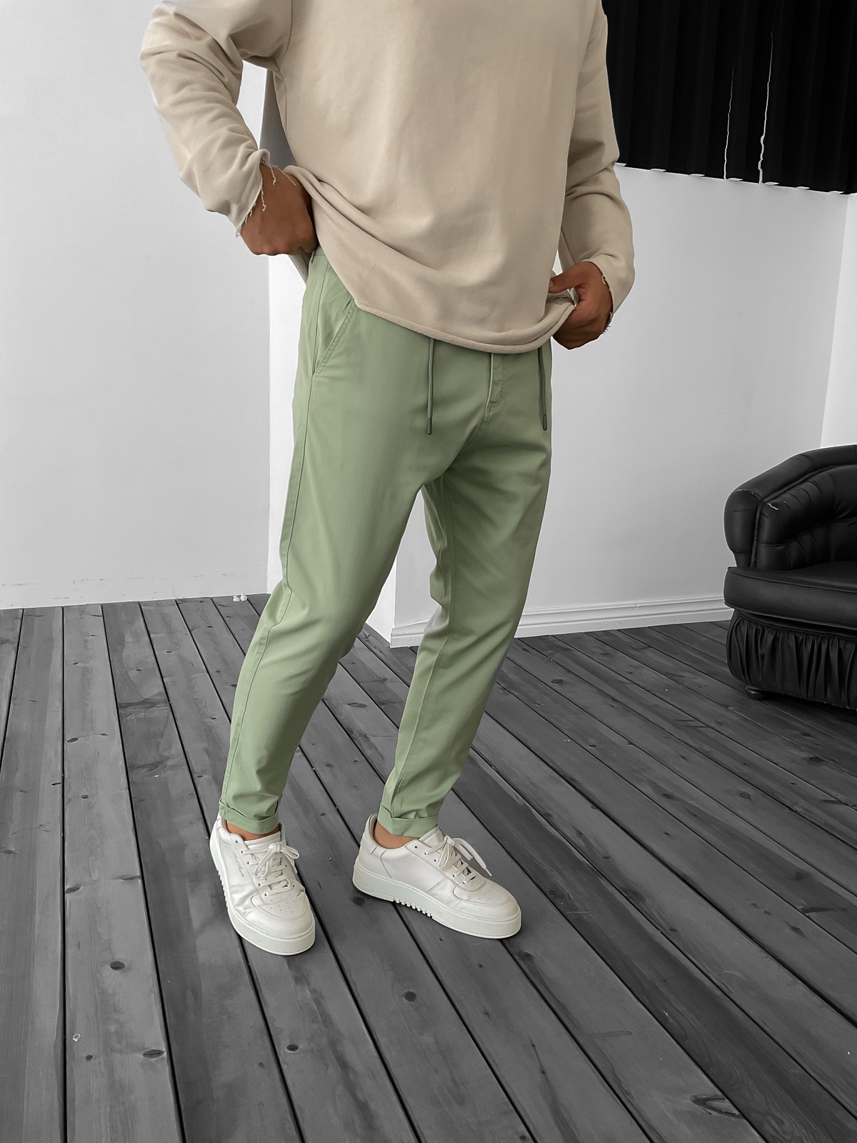 Yeşil Paçası Katlı Gabardin Pantolon YP-3029