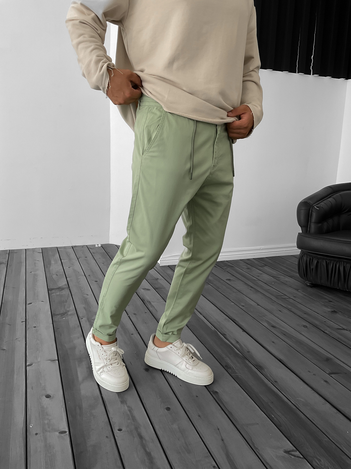 Yeşil Paçası Katlı Gabardin Pantolon YP-3029