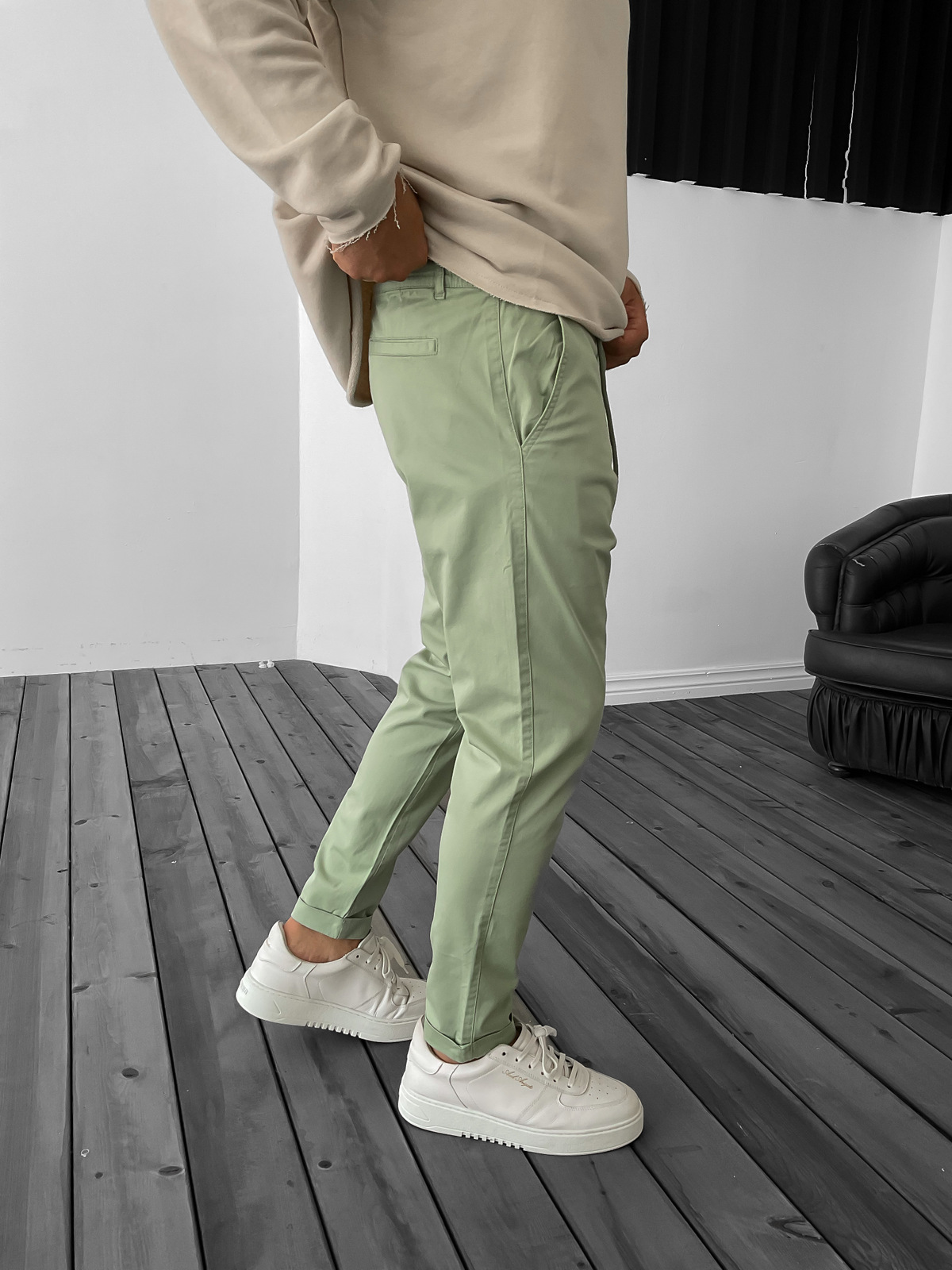 Yeşil Paçası Katlı Gabardin Pantolon YP-3029