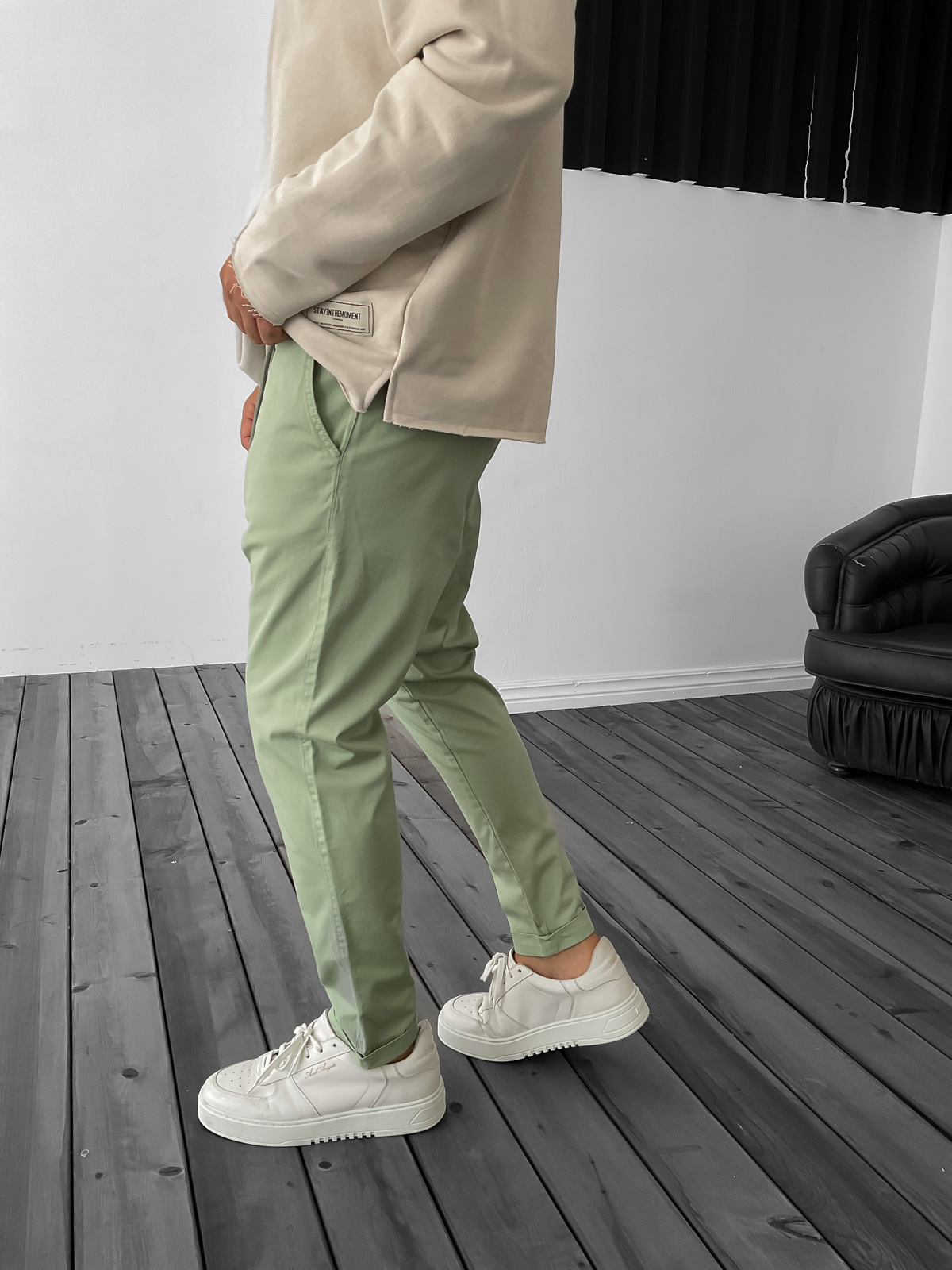 Yeşil Paçası Katlı Gabardin Pantolon YP-3029