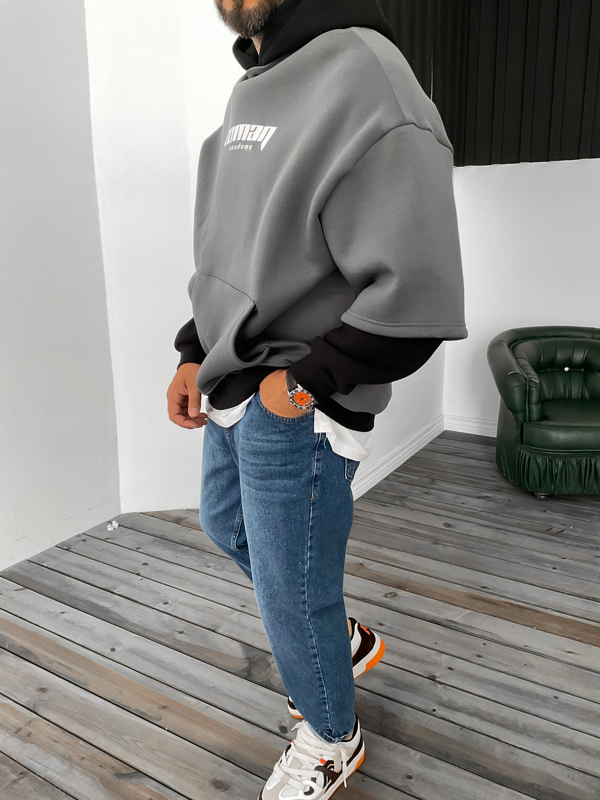 Füme Human Baskılı Kapüşonlu Sweat V-30-844