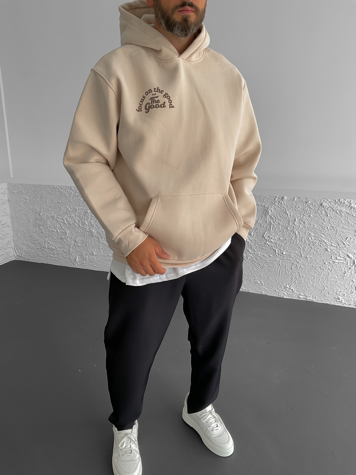 Bej The Good Baskılı Kapüşonlu Sweat C-550
