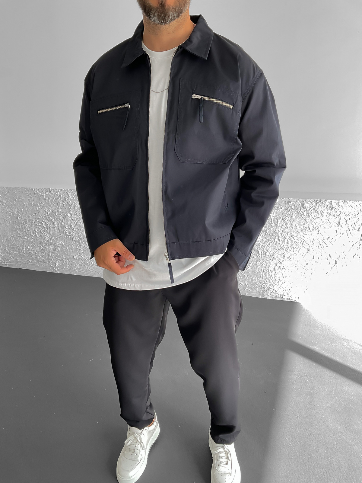 Lacivert Çift Fermuarlı Ceket C-4560